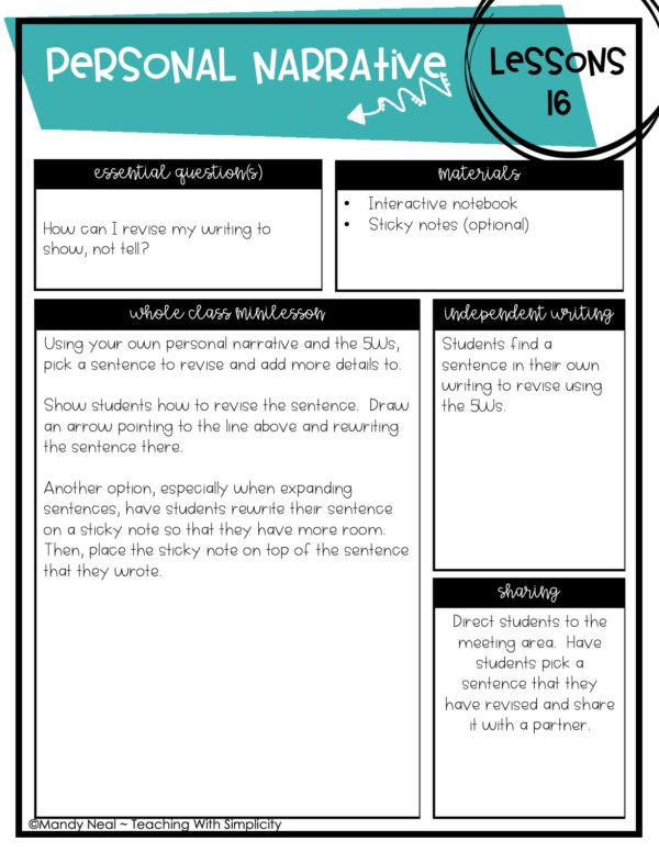 Personal Narrative Lessons 16