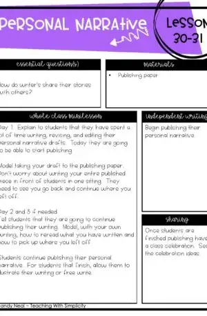 Personal Narrative Lessons 30-31