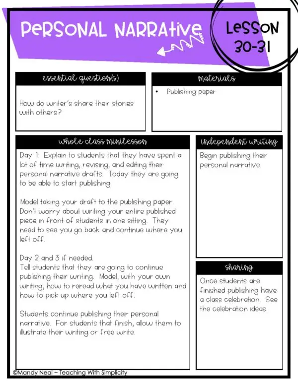 Personal Narrative Lessons 30-31