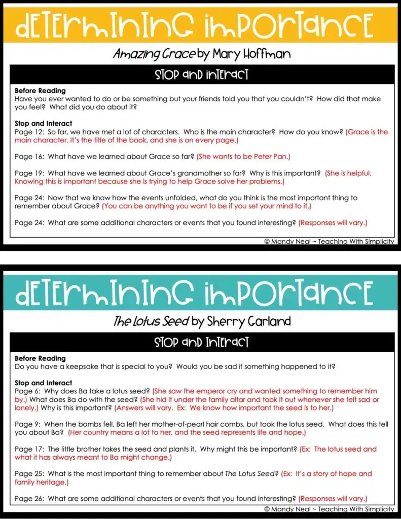 Determine Importance Read Aloud Prompts