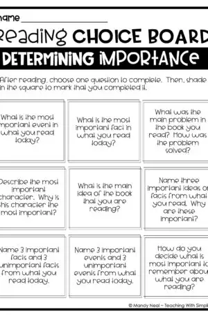 Determine Important Information Choice Board