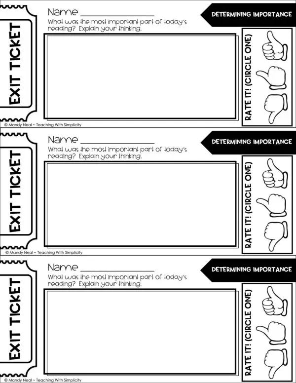 Determine Important Information Exit Tickets