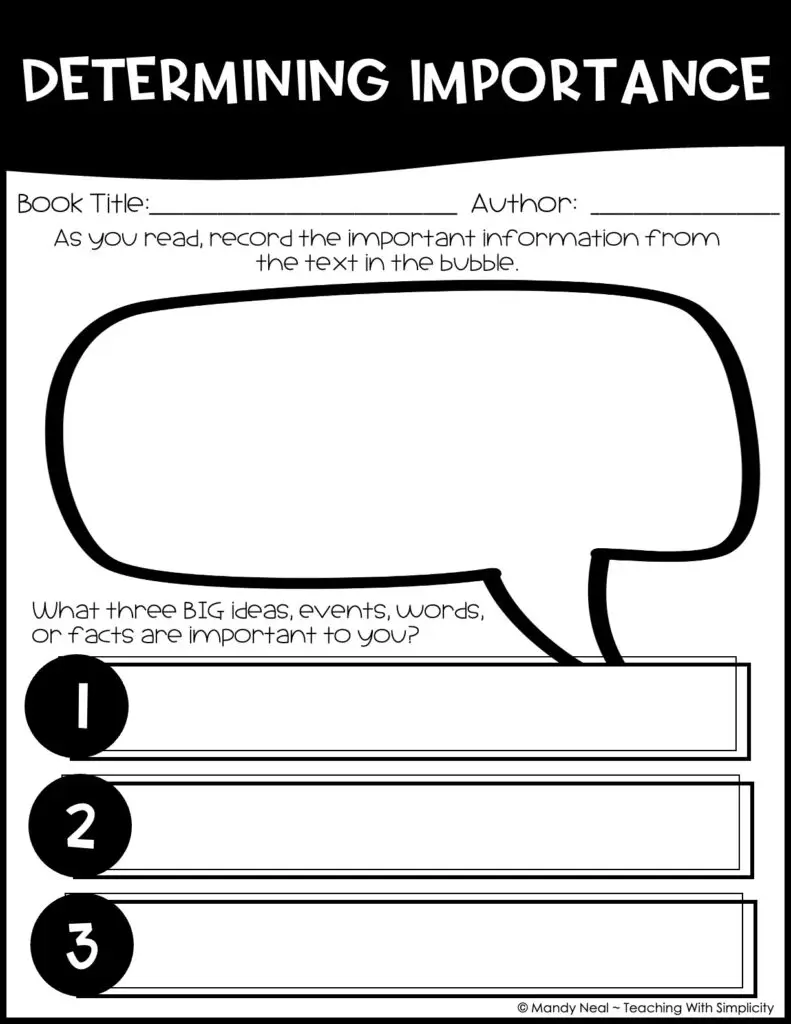 Determine Important Information Graphic Organizers