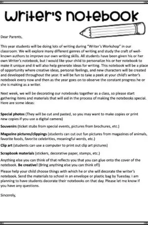 Editable Writer's Notebook Letter