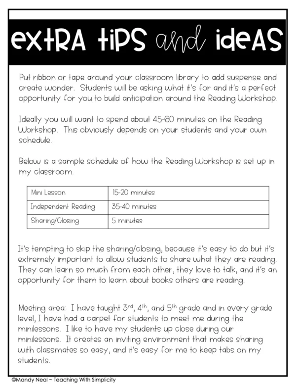 Launching Reading Workshop Extra Tips and Ideas