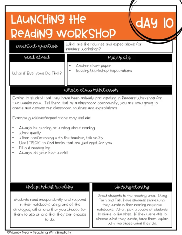 Launching Reading Workshop Lesson 10