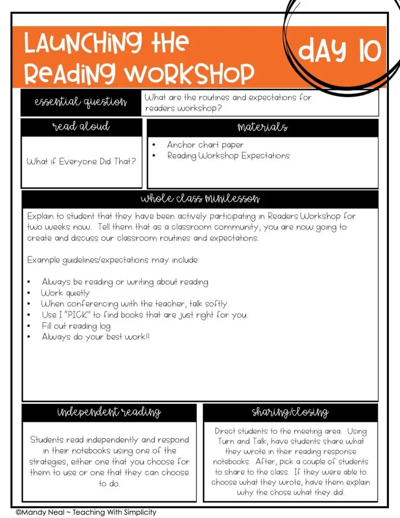 Launching Reading Workshop Lesson 10