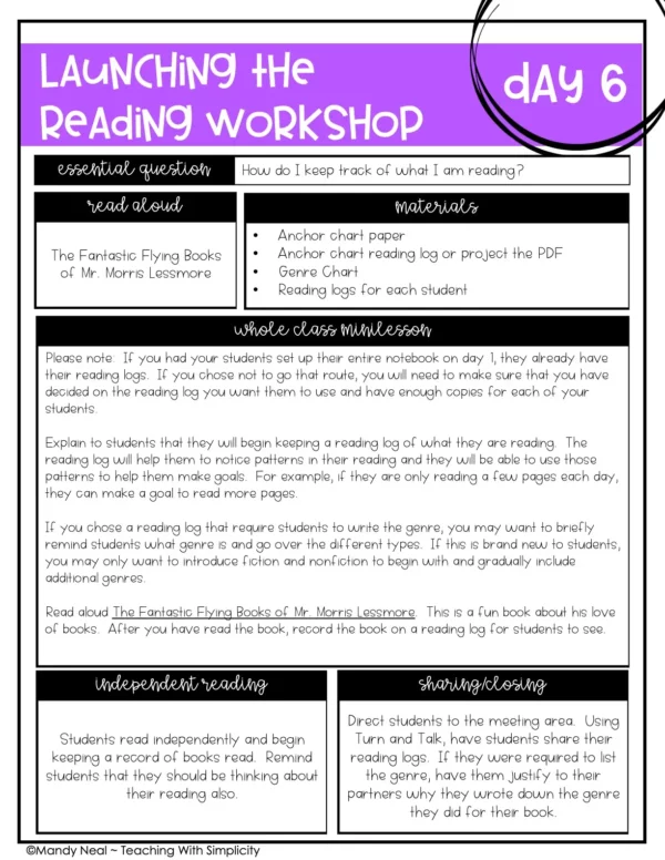 Launching Reading Workshop Lesson 6