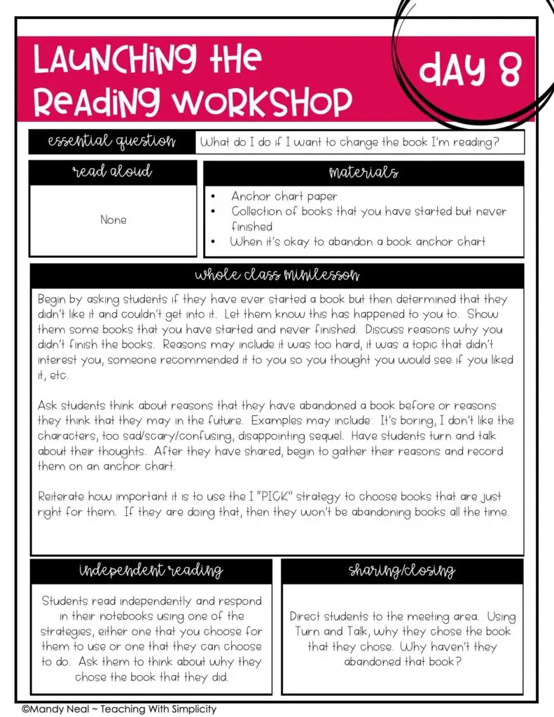 Launching Reading Workshop Lesson 8