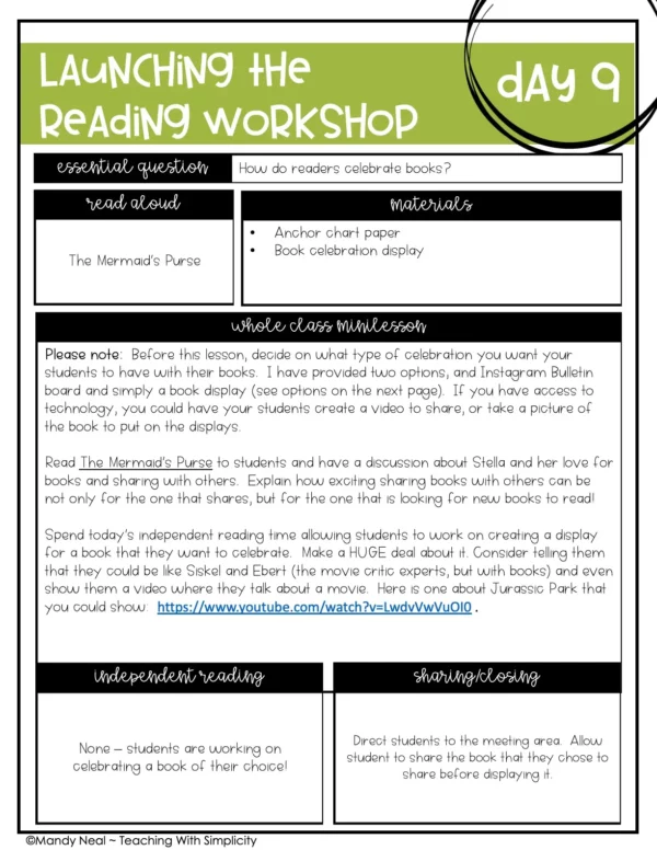 Launching Reading Workshop Lesson 9