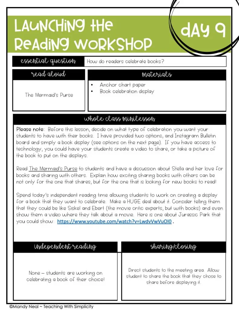 Launching Reading Workshop Lesson 9