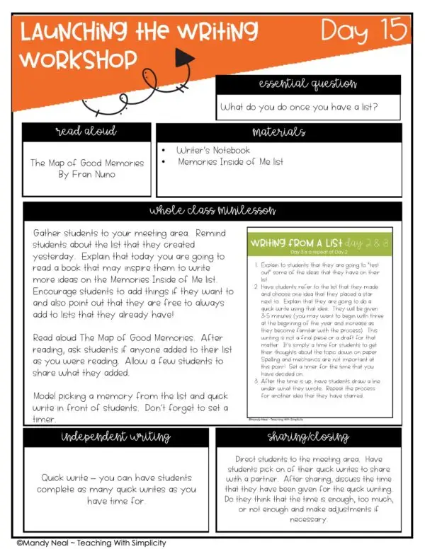 Launching Writing Workshop Lesson 15