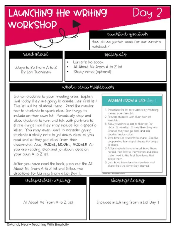 Launching Writing Workshop Lesson 2