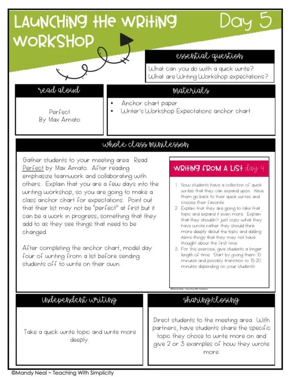 Launching Writing Workshop Lesson 5