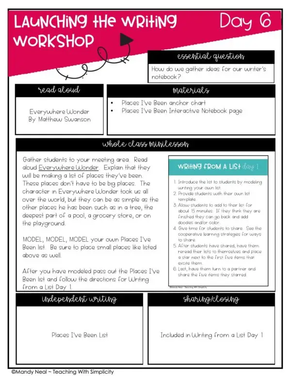 Launching Writing Workshop Lesson 6