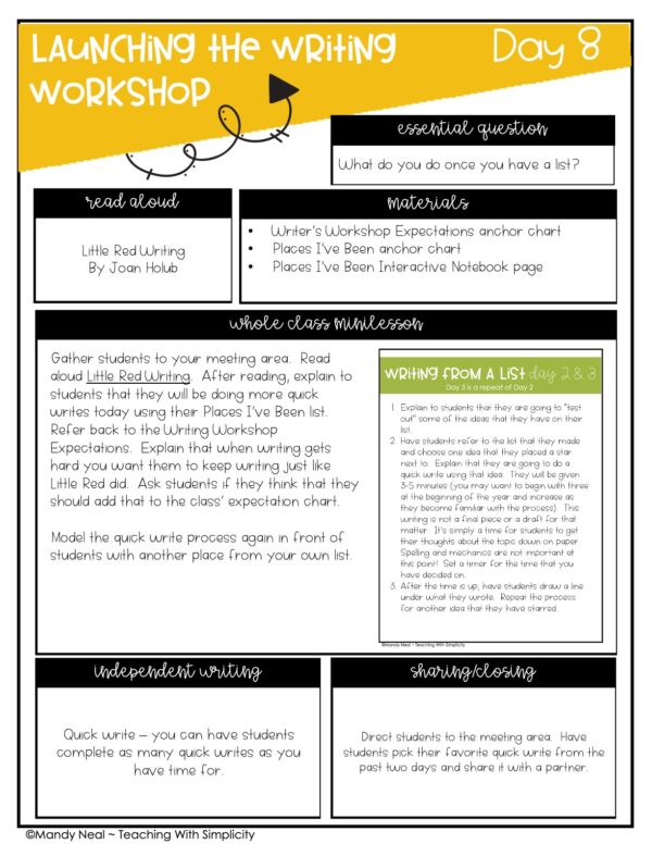 Launching Writing Workshop Lesson 8