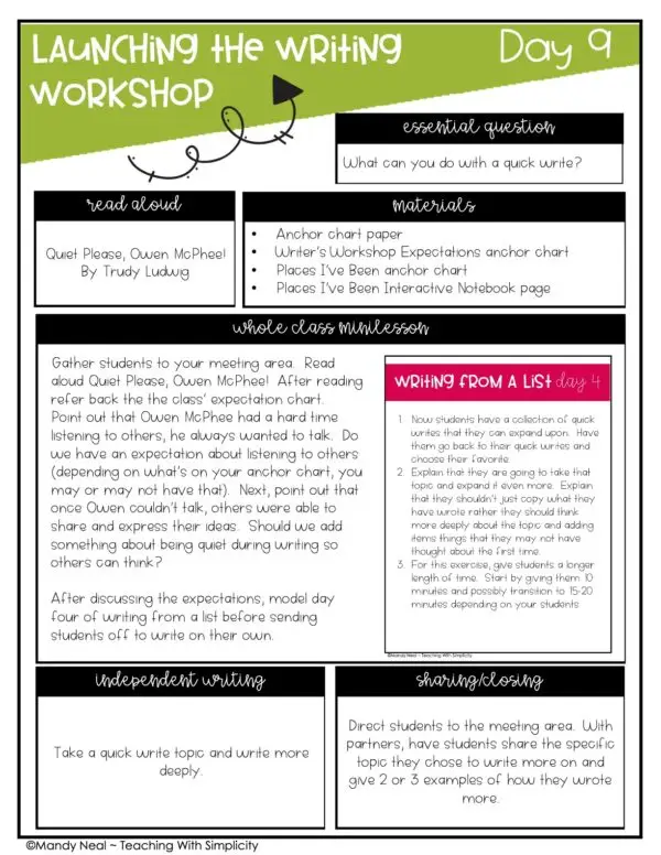 Launching Writing Workshop Lesson 9