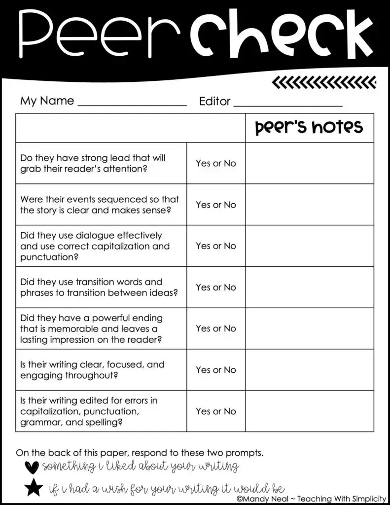 Personal Narrative Peer Check