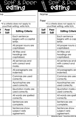 Personal Narrative Self and Peer Editing Checklist