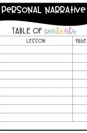 Personal Narrative Table of Contents