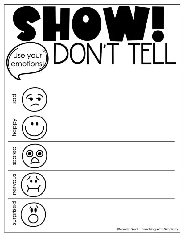 Show Don't Tell Using Emotions Anchor Chart