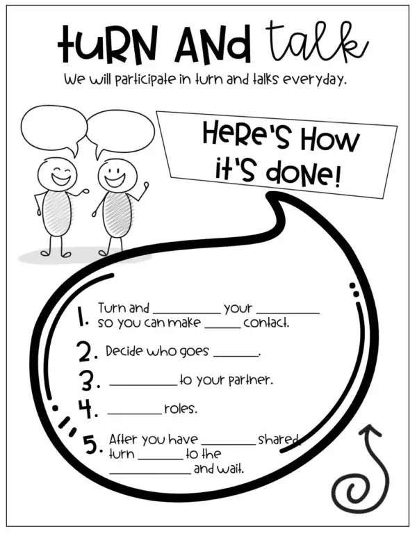 Launching Writing Workshop Turn and Talk Anchor Chart