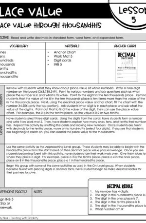 5th Grade Place Value - Place Value Through Thousandths Lesson 5