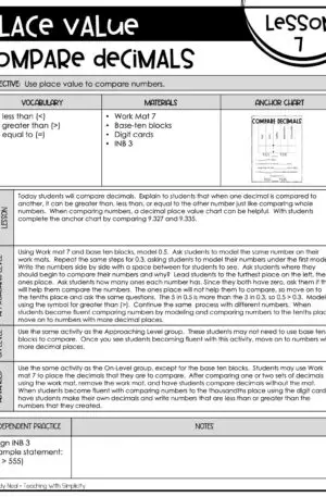 5th Grade Place Value - Compare Decimals Lesson 7