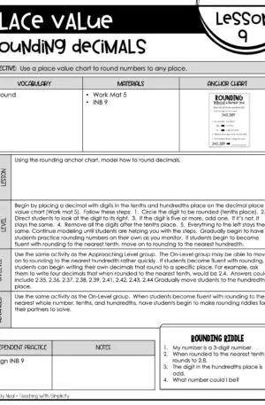 5th Grade Place Value - Rounding Decimals Lesson 9