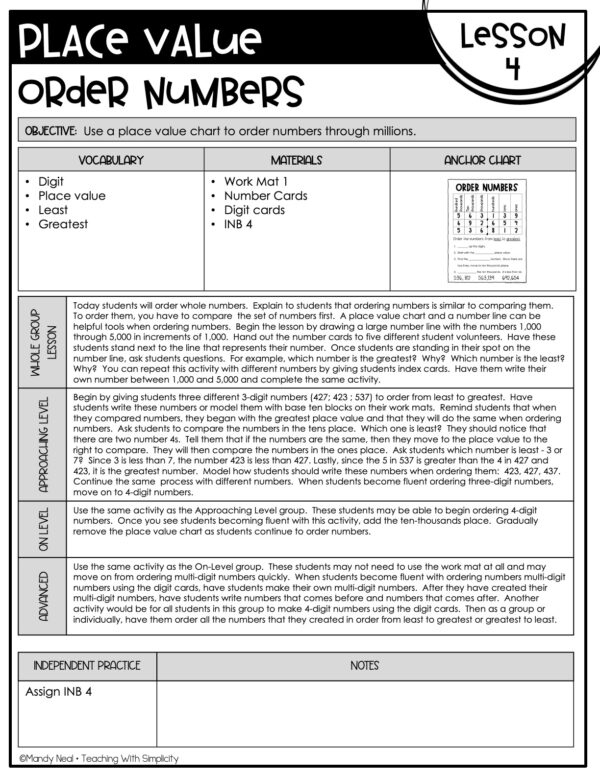 4th Grade Place Value - Order Numbers Lesson 4