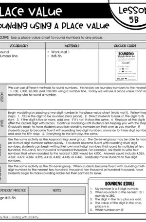 4th Grade Place Value - Rounding Using Place Value Lesson 5b