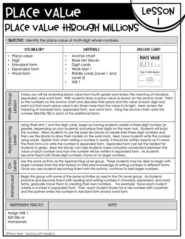 5th Grade Place Value - Place Value Through Millions Lesson 1