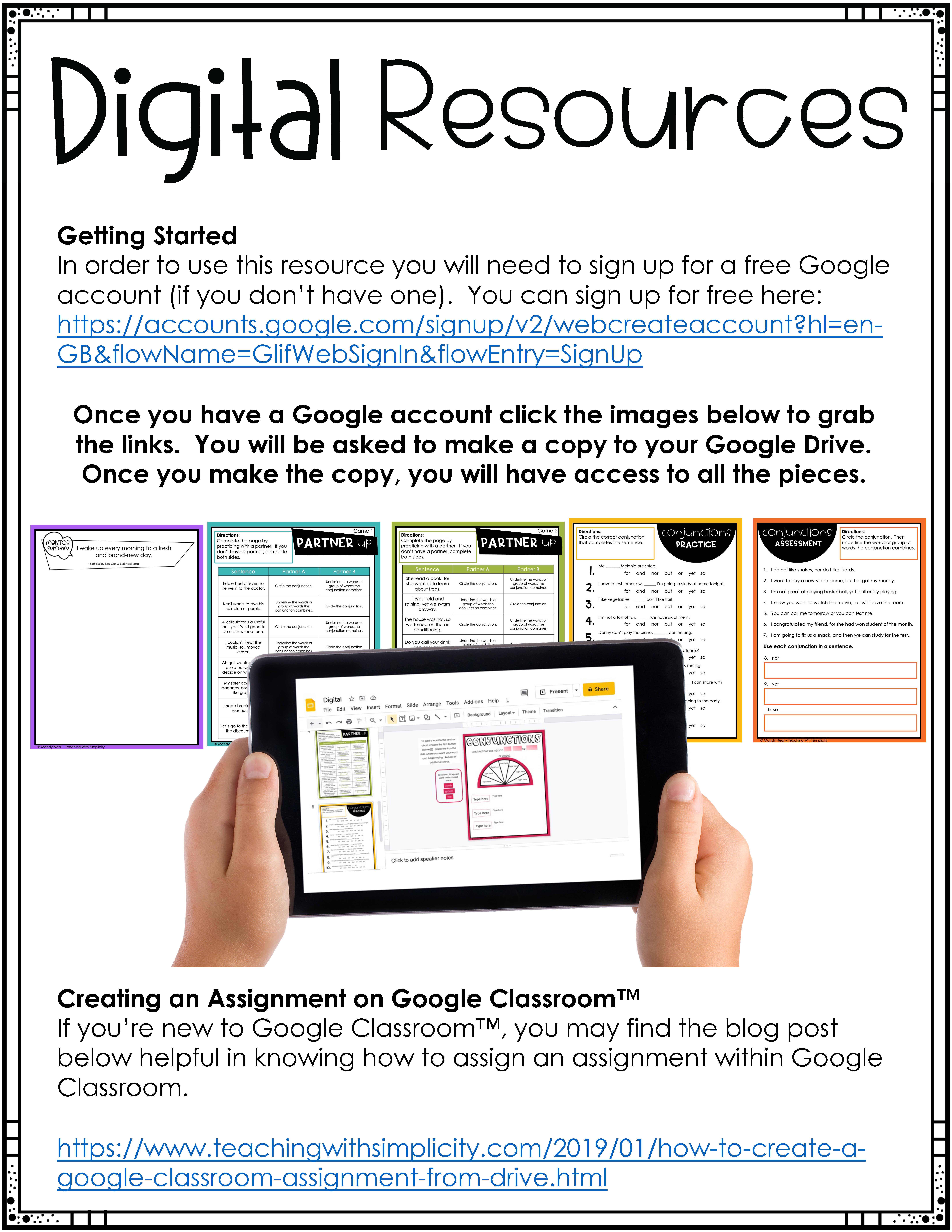 4th and 5th grade Conjunctions Digital Link