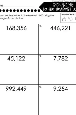 4th Grade Place Value - Rounding Using a Number Line Homework 1