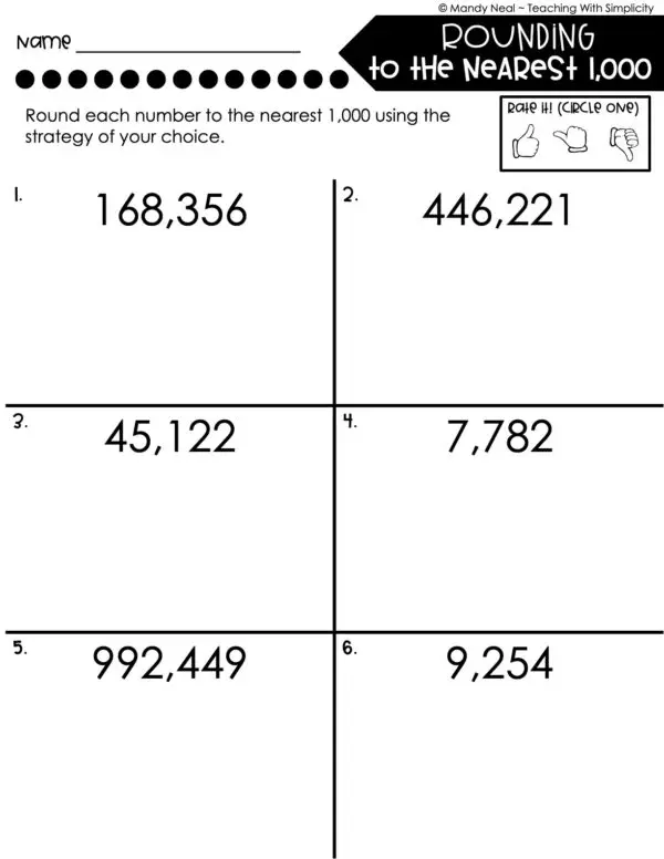 4th Grade Place Value - Rounding Using a Number Line Homework 1