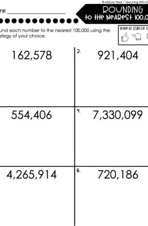 4th Grade Place Value - Rounding Using a Number Line Homework 5