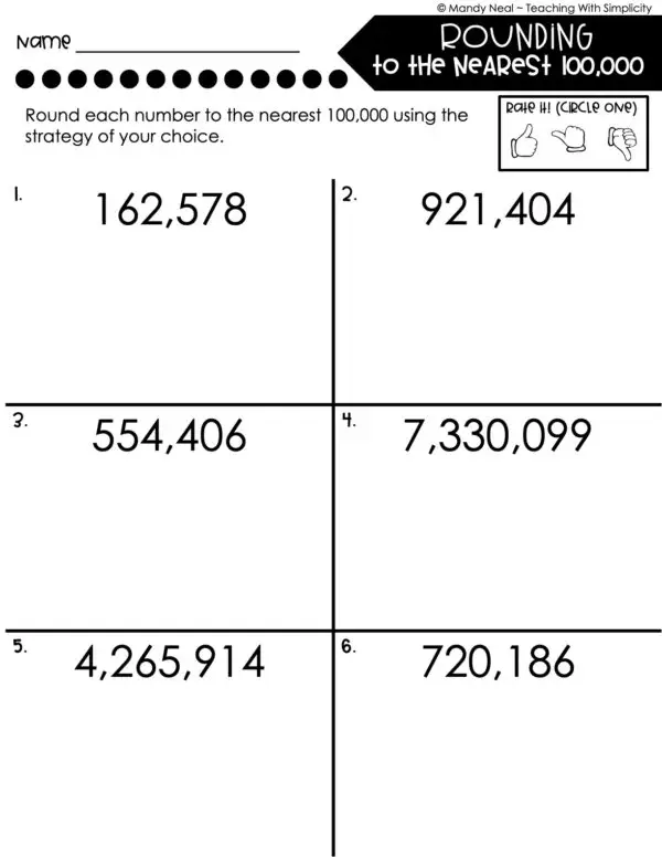 4th Grade Place Value - Rounding Using a Number Line Homework 5