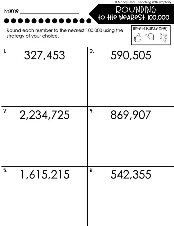 4th Grade Place Value - Rounding Using a Number Line Homework 6