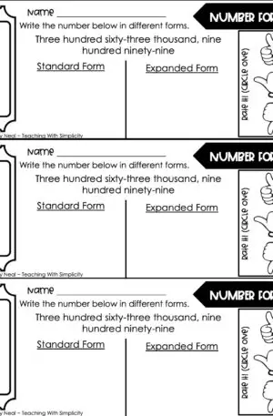 4th Grade Place Value Read and Write Whole Numbers Exit Ticket 2