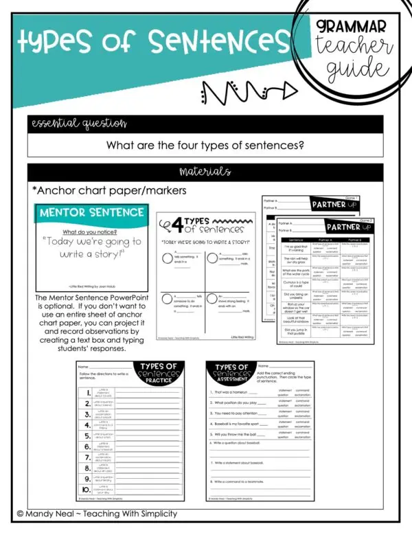 3rd Grade Types of Sentences Teacher Guide