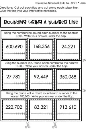 4th Grade Place Value - Rounding Using a Number Line Interactive Notebook