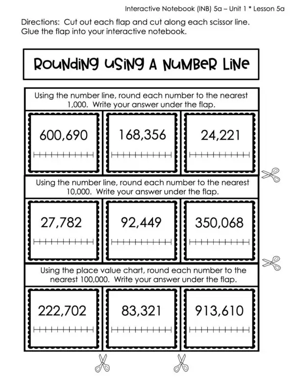 4th Grade Place Value - Rounding Using a Number Line Interactive Notebook