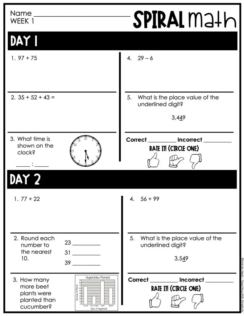 3rd Grade 1st Quarter Spiral Math - Week 1 (Printable)