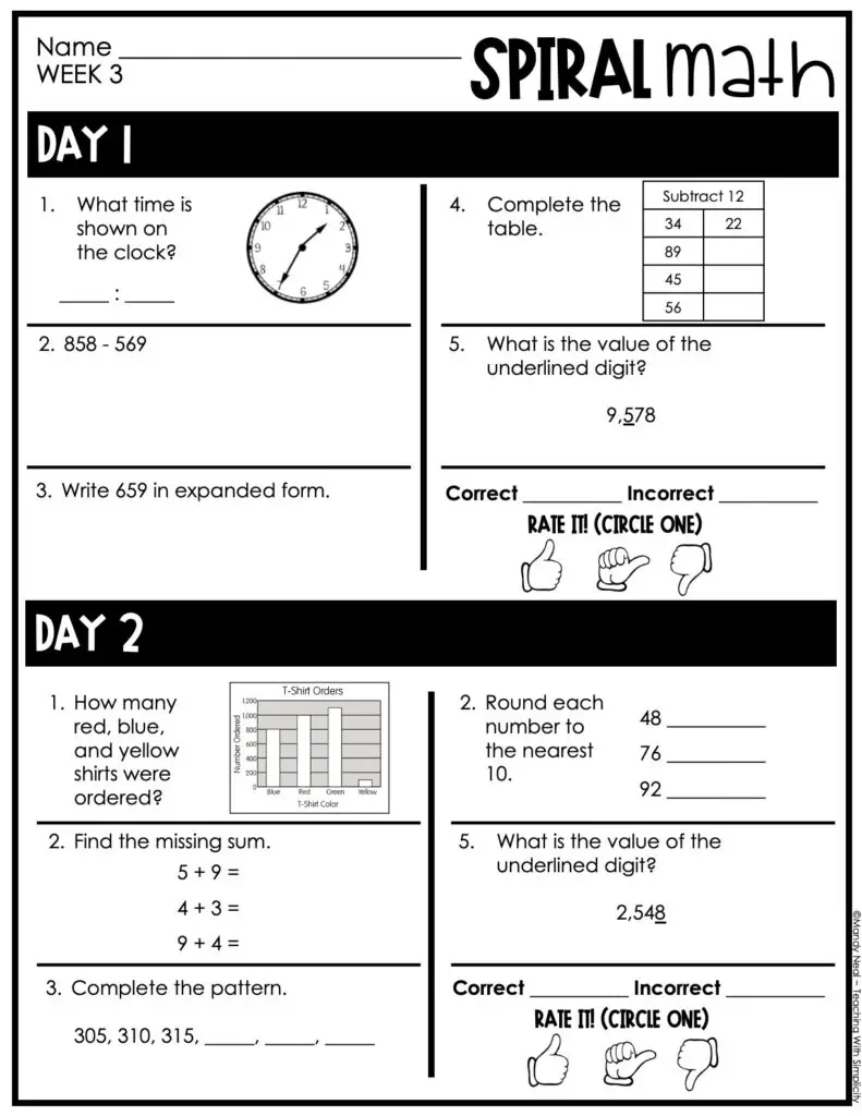 3rd Grade 1st Quarter Spiral Math – Week 3 (Printable)