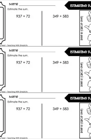 3rd Grade Addition - Estimating Sums Exit Ticket 1