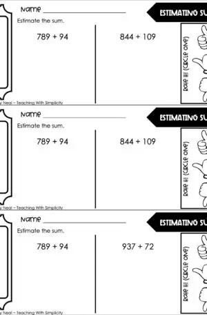 3rd Grade Addition - Estimating Sums Exit Ticket 2