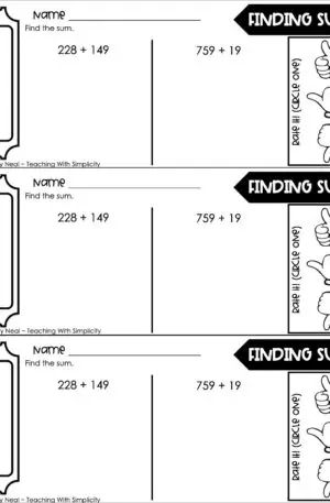 3rd Grade Addition - Finding Sums Exit Ticket 1