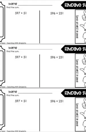 3rd Grade Addition - Finding Sums Exit Ticket 2