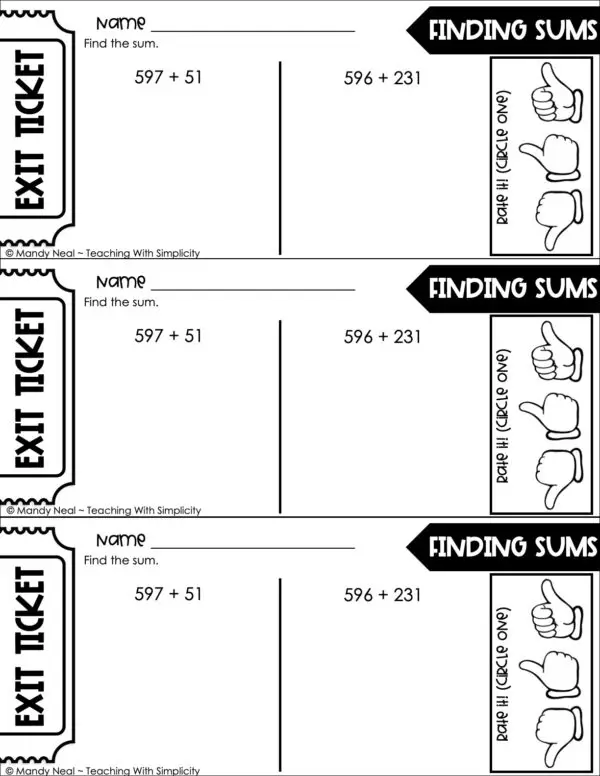 3rd Grade Addition - Finding Sums Exit Ticket 2