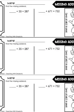 3rd Grade Addition - Missing Addend Exit Ticket 2